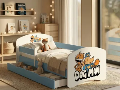 Image de Lit d'enfant 140 x 70 cm bleu avec matelas et tiroir | Ensemble complet avec barrière de sécurité | Lit robuste pour la chambre d'enfant