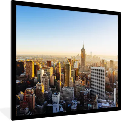 Produktbild von MuchoWow® Gerahmtes Poster New York - Sonne - Skyline 40x40 cm - Poster mit Schwarzem Bilderrahmen Wandposter Rahmen Foto Bilder - Mit Rahmen - Wanddekoration Schlafzimmer