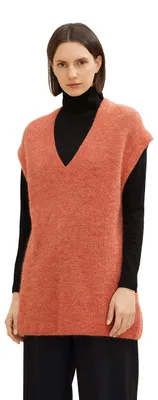 Productafbeelding van TOM TAILOR dames pullover met V-hals, model 1034075, kleur 30670 - Canyon Sunset Red, maat M