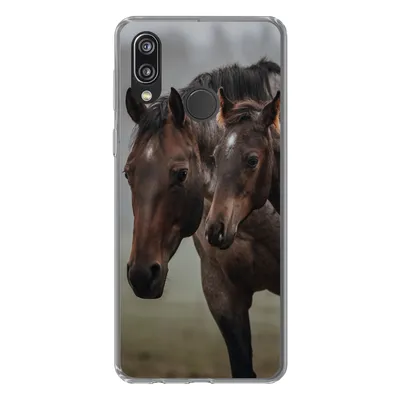 Produktbild von MuchoWow® Handyhülle Schutzhülle Hülle für Huawei P20 Lite (2020) Pferde - Nebel - Landschaft Silikon Softcase Handy Hülle - Kartenhalter