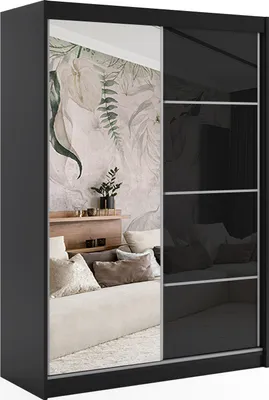 Produktbild von ALTDECOR Kleiderschrank mit Spiegel und Schiebetüren, kugelgelagerte Führungsschienen und Aluminium-Leisten - VIVONA - 150 cm - Schwarz
