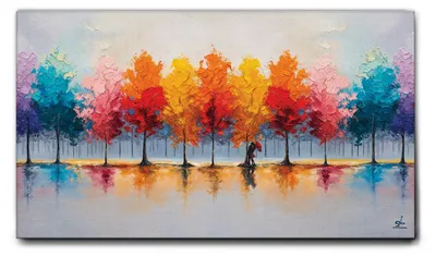 Produktbild von Giallobus - 04 - Regenbogenbäume - Giallobus - 70L x 40B cm - Bild - Leinwand mit Standardrahmen