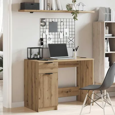 Produktbild von Computertisch aus Holzwerkstoff mit Schublade und Fächern - Artisan-Eiche - 100x50x75 cm
