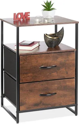 Produktbild von Famanu Nachttisch mit 2 Ablagen und 2 Schubladen - Holzoptik, 70 x 45 x 40 cm, schwarz/braun