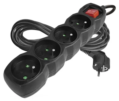 Prodlužovací kabel 5 m / 4 zásuvky / s vypínačem / černý / PVC / 1,5 mm2