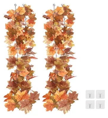 Produktbild von Herbstgirlande Ahornblätter 2 Stück 175 cm Rot/Braun/Grün/Gelb Seide/Kunststoff
