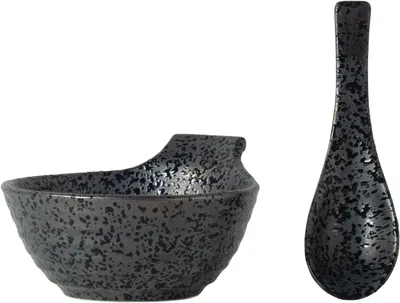 Keramische Soepkom mit Löffel, schwarz, 330 ml, 1 Set