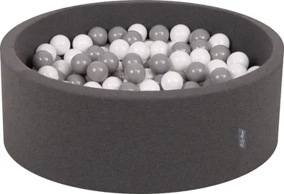 Produktbild von KiddyMoon bällebad 90x30cm/200 bälle ∅ 7cm bällepool mit bunten bällen für babys kinder rund, dunkelgrau:weiß/grau
