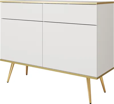 Produktbild von Masseno Kommode VENEZIA 107 cm Sideboard mit 2 Schubladen und 2 Türen für Wohnzimmer Schlafzimmer Modern 107x39x85 cm Weiß / Weiß