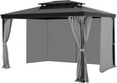 Image de Rideau de terrasse imperméable - Rideaux pour pavillon 2840x2840x2040mm - Rideau de pavillon gris - Protection du mobilier de terrasse extérieur