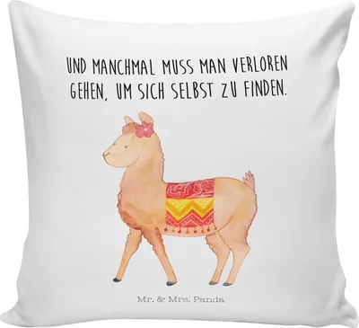 Produktbild von Mr. & Mrs. Panda Kuschelkissen Alpaka Stolz - Weiß - Geschenk, Polster, Sofa Kissen, Sofakissen, Deko, 40x40