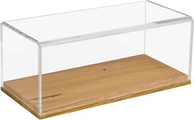 Produktbild von Acryl-Vitrine für Modellautos mit Holzfuß – 27 x 12 x 11 cm – Transparent