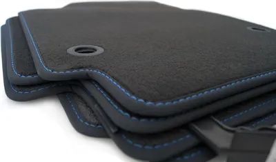 Produktbild von Fußmatten passend für VW Fox / Cross Fox Premium Velours Automatten (blaue Naht) 4-teilig