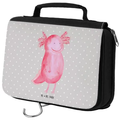 Produktbild von Mr. & Mrs. Panda Kulturbeutel Axolotl Glücklich - Grau Pastell - Geschenk, Kulturtasche, kosmetiktäschchen, gut Gelaunt, Lebensfroh, Kosmetiktasche, Lurch, Lurche