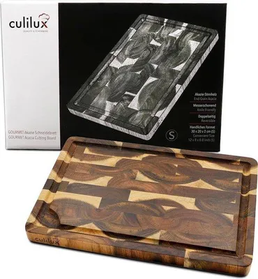 Zdjęcie produktu dla Deska do krojenia Famanu z drewna akacji, dwustronna, wymiary 30 x 20 x 2 cm, z rowkiem na sok