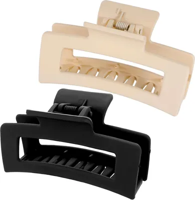 Produktbild von Quadratische Haarklammern 2 Stück 8.5 cm Matt Rutschfest für Frauen und Mädchen Schwarz/Beige