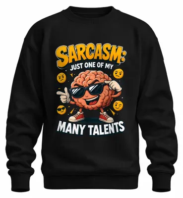 Imagen del producto de Camiseta de cuello redondo con estampado "El sarcasmo es solo uno de mis muchos talentos". Marca: Sarkasmus Büro. Color: . Talla: S