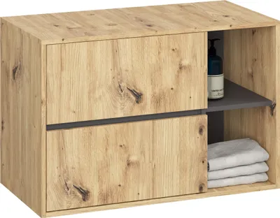 Produktbild von Hängender Waschbeckenunterschrank VAMI Artisan Eiche 90 cm 2 Schubladen Graphitgrau B90xH60xT45,5 cm