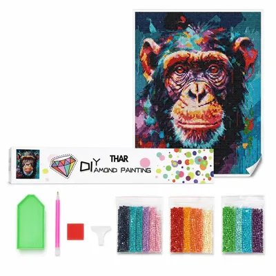Produktbild von THAR Diamond Painting Bunter Schimpanse 40 x 50 cm Komplettset