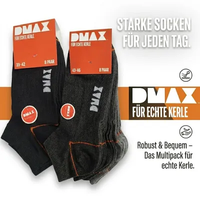 Produktbild von DMAX Sneakersocken in Schwarz oder Grautönen in den Größen 39-42 oder 43-46