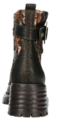 Produktbild von Laura Vita Damen Stiefelette Metallic Blütenschnalle Floralmuster Blockabsatz MONAO 12, Größe:38 EU, Farbe:Braun