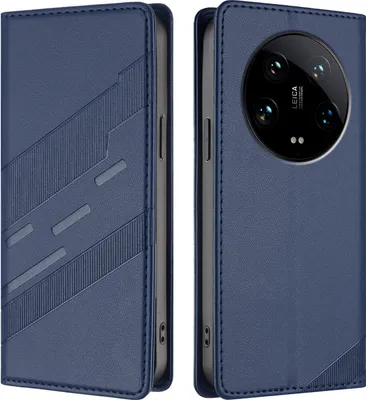 Image de Etui pour Xiaomi 14 Ultra, étui portefeuille en cuirPolyuréthaneavec fente pour carte et fonction stand Blau