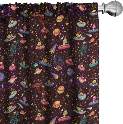 Obrázok produktu pre ABAKUHAUS Závesy, záclony, dizajn s motívom vesmíru s padajúcimi hviezdami a farebnými bodkami Alien Spacecrafts Cartoon, 2 kusy 75 x 175 cm, viacfarebné
