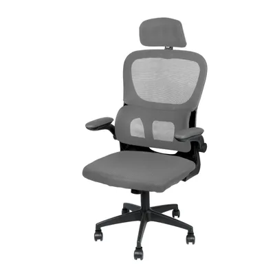 Produktbild von Bürostuhl Ergonomischer Drehstuhl mit Netz-Design-Sitzkissen, Verstellbare Kopfstütze und Armlehnen, Maximale Belastbarkeit 150kg Grau