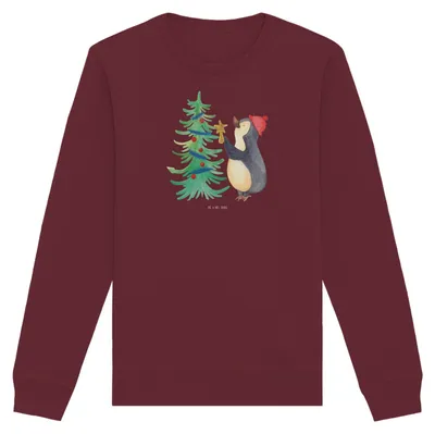 Produktbild von Mr. & Mrs. Panda Baumwoll Pullover Pinguin Weihnachtsbaum Größe XS - Burgundy - Geschenk, Sweatshirt, Winter, Weihnachten, Rundhals, Sweater, Pulli