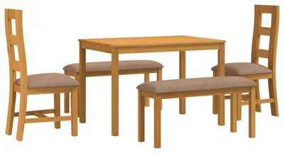 Image de Ensemble de salle à manger vidaXL, 5 pièces, gris, bois massif chêne