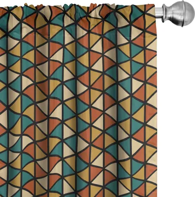 Produktbild von ABAKUHAUS Geometrisch Vorhänge, Gardinen, Retro- farbiges Schachbrettmuster mit Dreieck-symmetrischer grafischer Fliesen-Illustration, 2 Stück 75 x 245 cm, Mehrfarbig