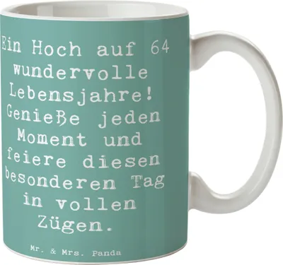 Produktbild von Mr. & Mrs. Panda Tasse Spruch 64. Geburtstag Feier - Meeresbrise - Geschenk, schöne Jahre, Happy Birthday, kaffeebecher keramik, Glückwunsch, cappuccinotasse, Becher, 64