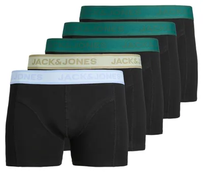 Produktbild von JACK&JONES Herren Boxershorts, 5er Pack - JACWESLEY SOLID TRUNKS 5 PACK, Baumwoll-Stretch Schwarz M