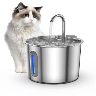 Produktbild von 2,2L Katzen Trinkbrunnen aus Edelstahl, leiser Haustier-Wasserspender, automatische Trinkstation für Katzen und kleine Hunde, hygienisch