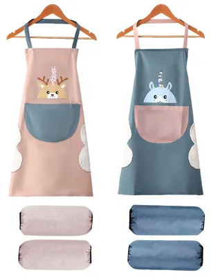 2er-Set Kochschürzen mit wasserdichten Ärmeln, Unisex, PVC, 68x72 cm