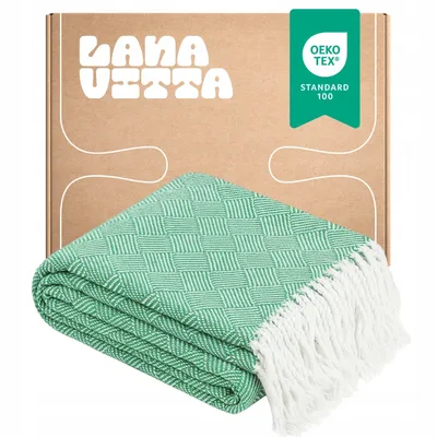 Zdjęcie produktu dla Koc Bawełniany Laminat Narzuta na łóżko Pled Zielony 140x200 cm