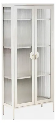 Produktbild von Hochschrank Metall Hellbeige Riffelglas Büroschrank mit 2 Türen Industrie Loft Design