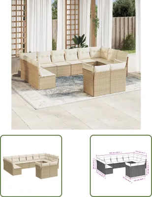 Produktbild von The Living Store 12-tlg. Garten-Sofagarnitur mit Kissen Beige Poly Rattan