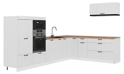 Produktbild von Eckküche Vicco Fame-Line Weiß Landhaus/Weiß 327 x 227 cm, AP Eiche, Model 64441