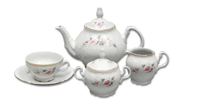 Image de Service à thé Thun Bernadotte, rose, ligne or, 15 pièces