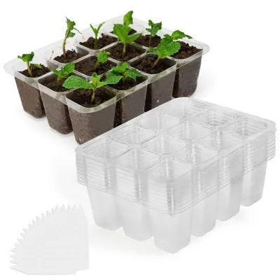 Produktbild von Anzuchtkasten 12 Zellen transparent, PET Anzuchtschale für Samen, Stecklinge und Jungpflanzen, Mini Gewächshaus Pflanzenvermehrung, Anzuchtplatte