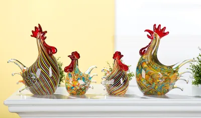 Image de Casablanca Figur, Huhn, gestreift, Glas, mehrfarbig, , 2 Stück wie abgebildet, L. 7 cm, B. 12 cm, H. 12 cm 39082