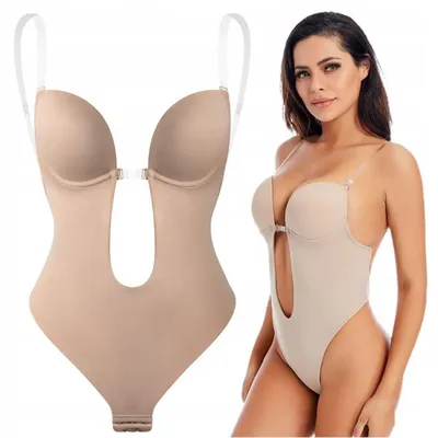 Produktbild von Shapewear Body Beige Größe L, nahtloser Body mit Push-up, rückenfrei, formende Unterwäsche für Kleider