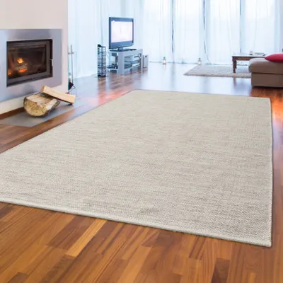 Produktbild von Handgewebter Wollteppich Uni Design in creme-beige Größe - 160 x 230 cm
