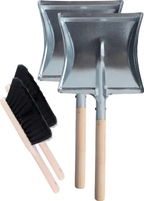 Produktbild von Garronda 2 Stück Kehrgarnitur Kehrschaufel Metall mit Holzgriff Set mit Handbesen (Schwarz + Silber)