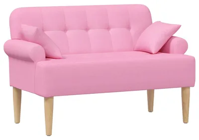 Image de Canapé deux places, revêtement en tissu rose, avec boutons, dimensions : 120 x 65 x 79 cm