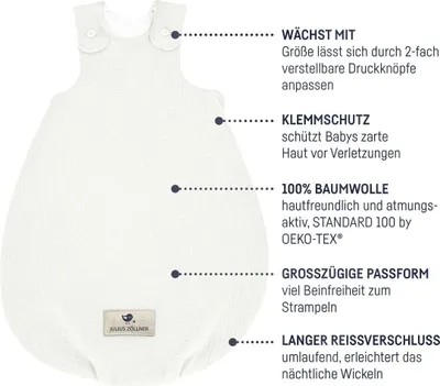 Produktbild von Julius Zöllner GmbH &Co.KG Schlafsack ivory Babyschlafsack Musselin 56/62 (BxLxH) B=43 x L=62 x H=3 cm