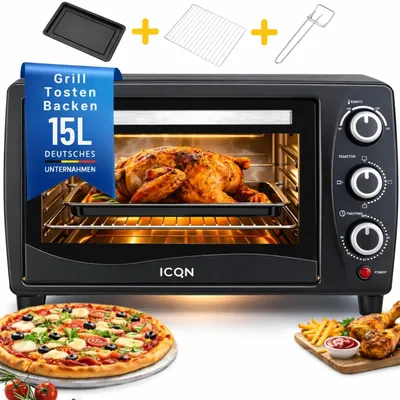 Produktbild von ICQN Minibackofen 15 Liter , 1200W, 90°C-230°C, 60 min. Timer, Anthrazit