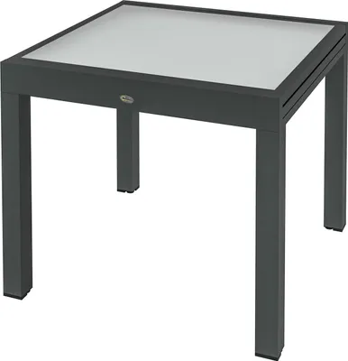 Image de Table extensible de jardin grande taille Dimensions : 160 L x 80 l x 75 H cm Aluminium gris foncé Plateau en verre trempé transparent Aosom