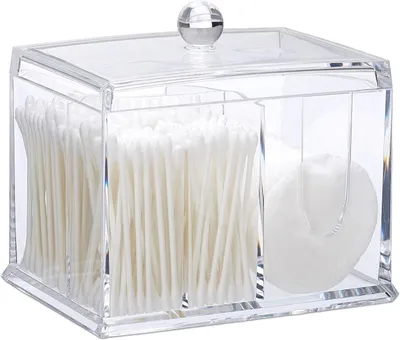 Immagine prodotto di Contenitore per Cotone fioc - Acrilico - Contenitore con coperchio - Porta Cotone fioc per bagno e toilette - Trasparente
